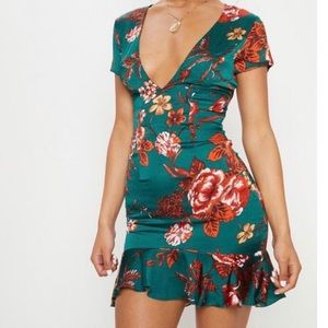 PLT Emerald Green Criss Cross Back Frill Dress